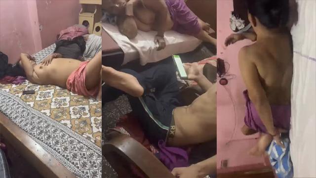 Aunty Showing Open Boobs Freely On Bed Near Kids - Auntymaza.com